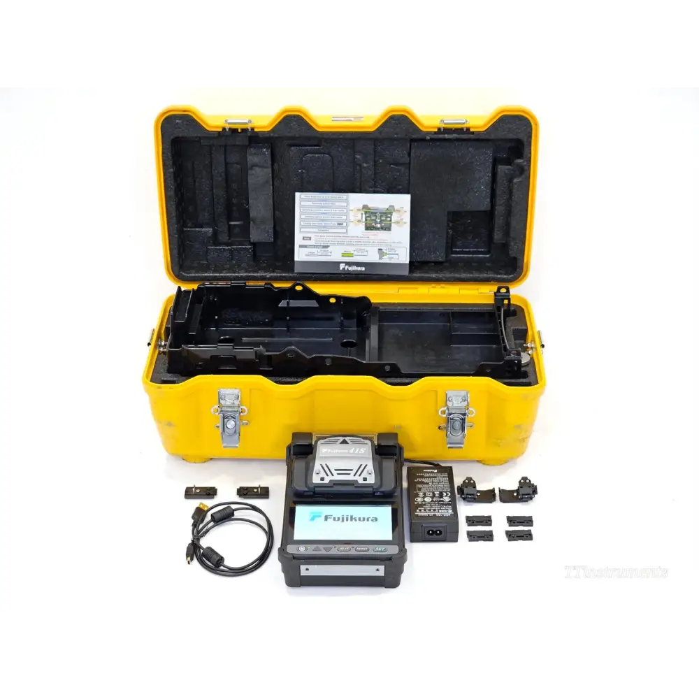 Fujikura 41S Active Cladding Fusion Splicer front view showing 5-inch TFT touchscreen and V-groove