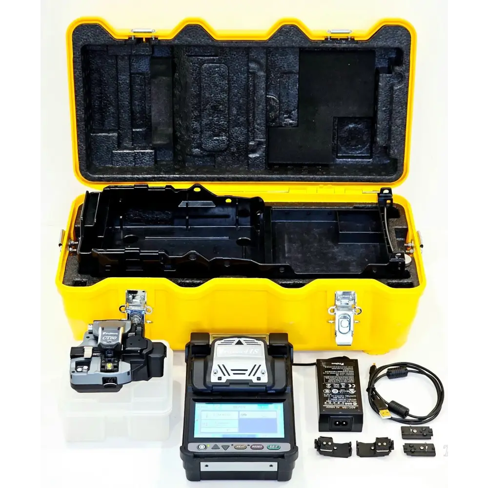 Fujikura 41S Active Cladding Fusion Splicer front view with 5-inch TFT touchscreen displayed