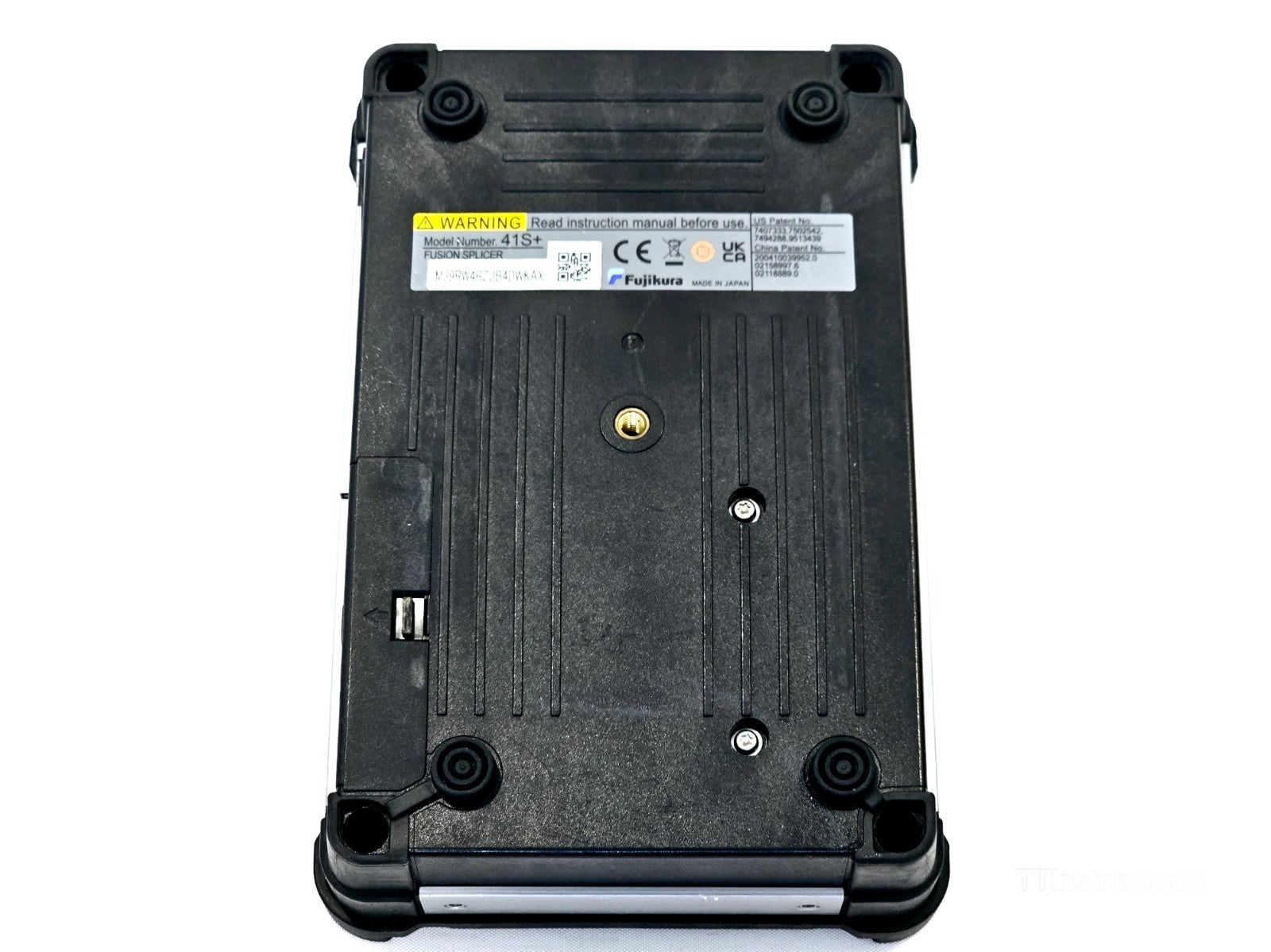 Fujikura 41S+ fusion splicer open V-groove and electrode assembly close-up