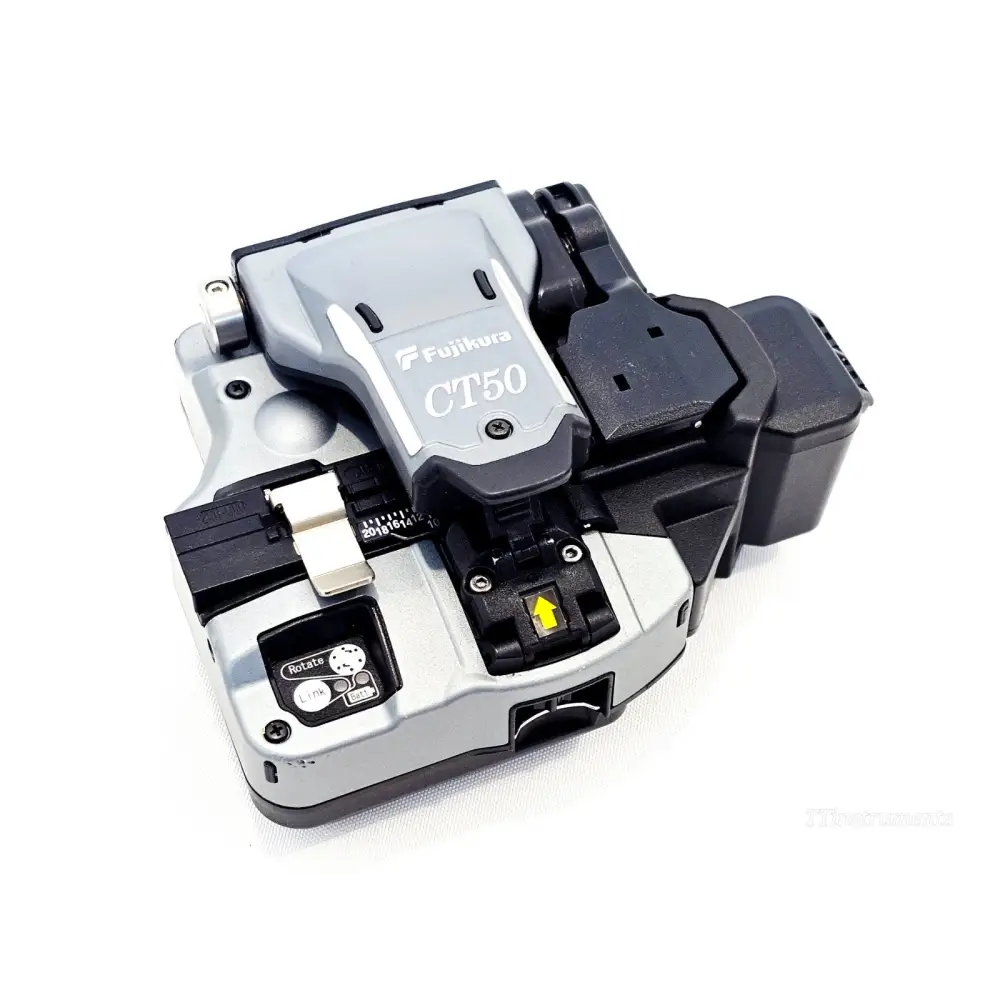 Fujikura 41S fusion splicer side view showing ports and AC adapter connection