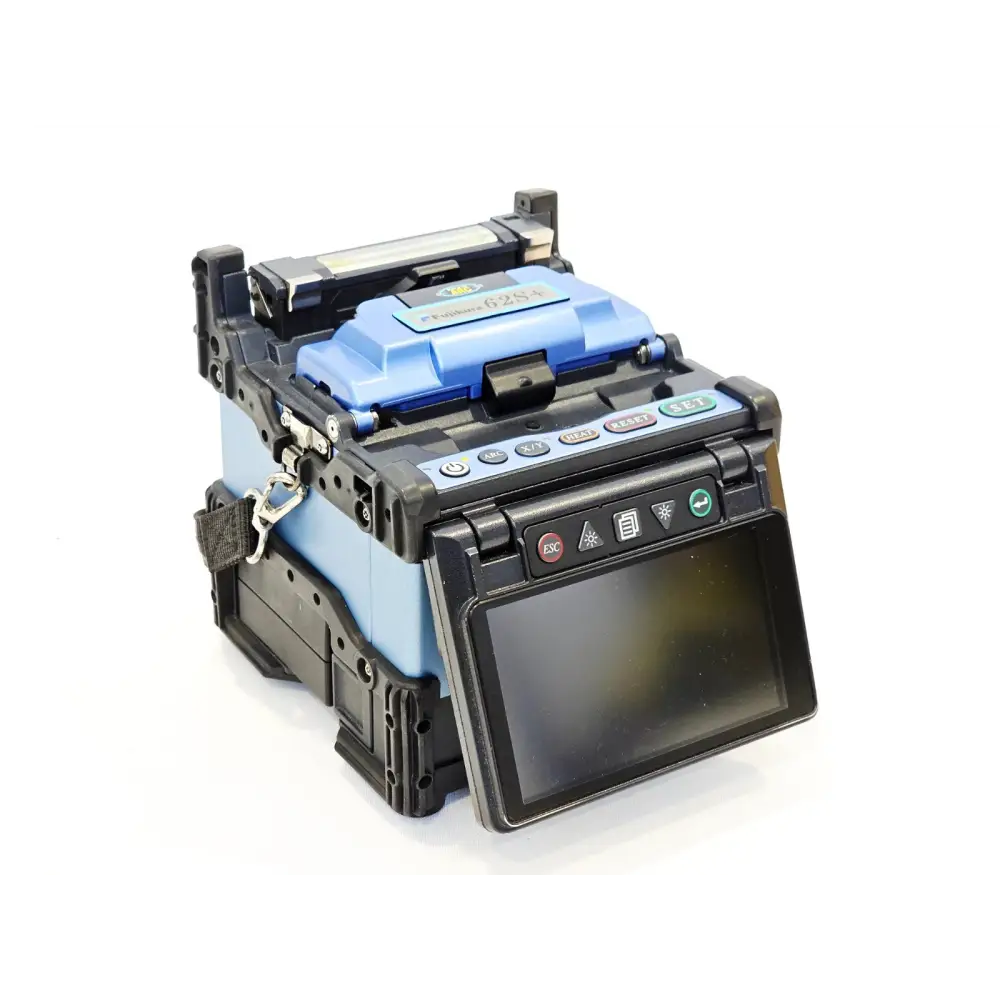 Fujikura 62S+ fusion splicer front view showing colour LCD display and fibre loading area