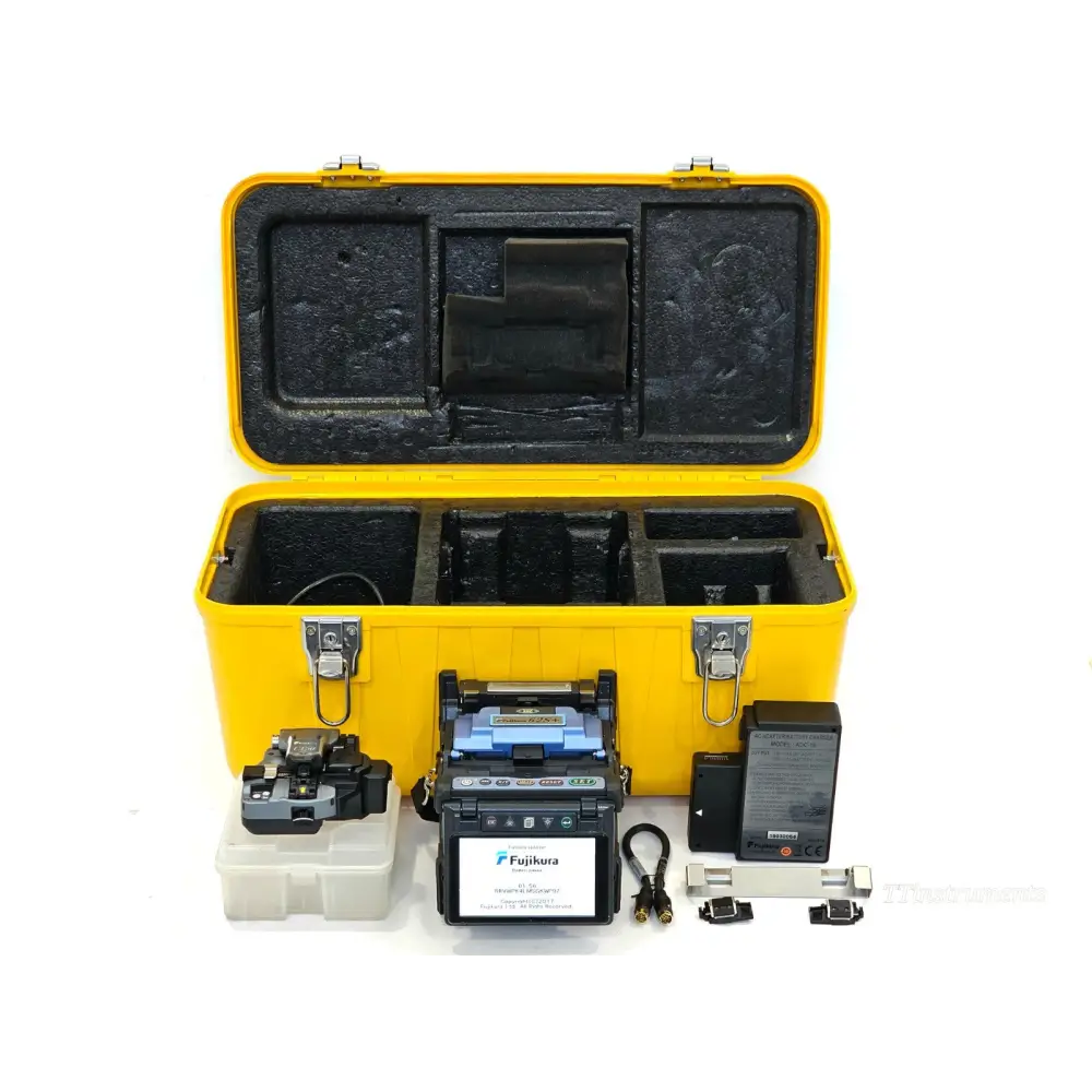 Refurbished Fujikura 62S+ core alignment fusion splicer front view with monitor displayed