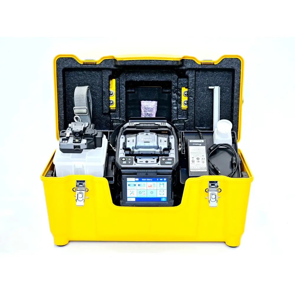 Fujikura 90S+ fibre optic fusion splicer front view with 4.9 inch TFT touchscreen display