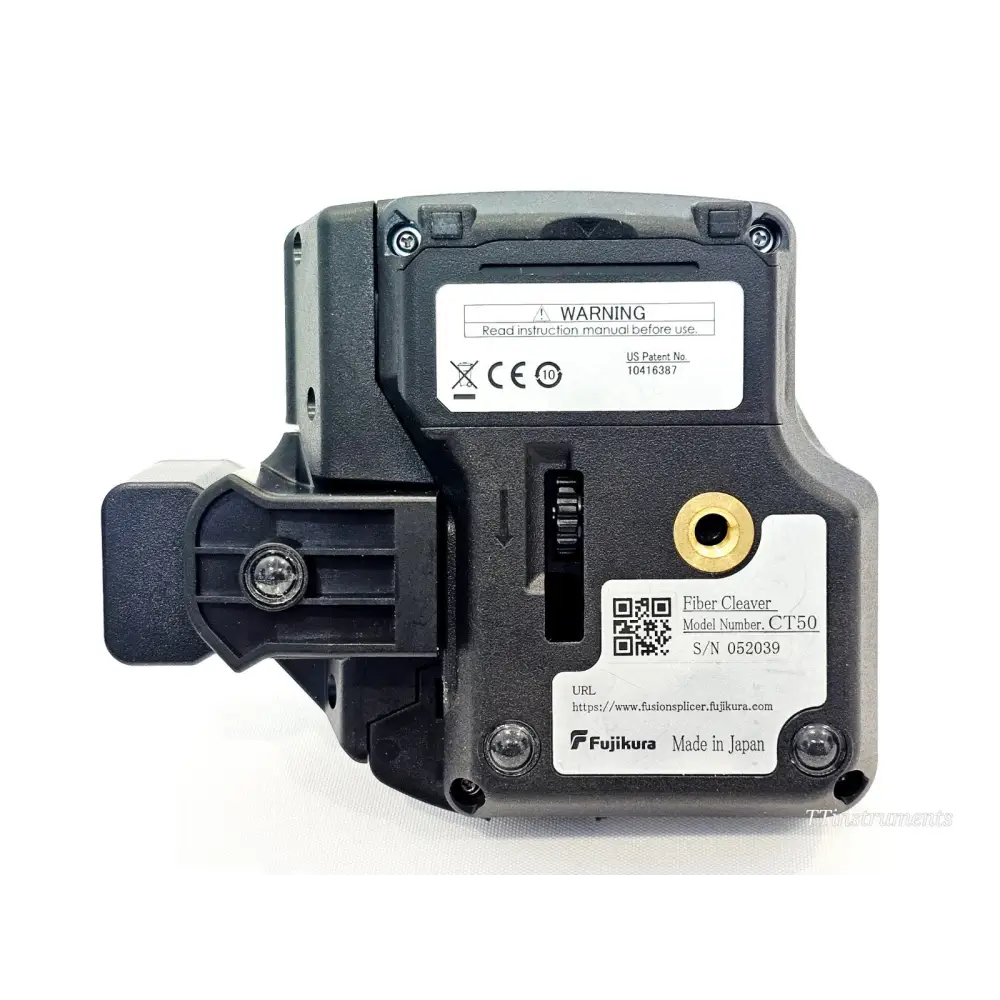 Fujikura 90S fusion splicer unit label showing model details and EU licence markings