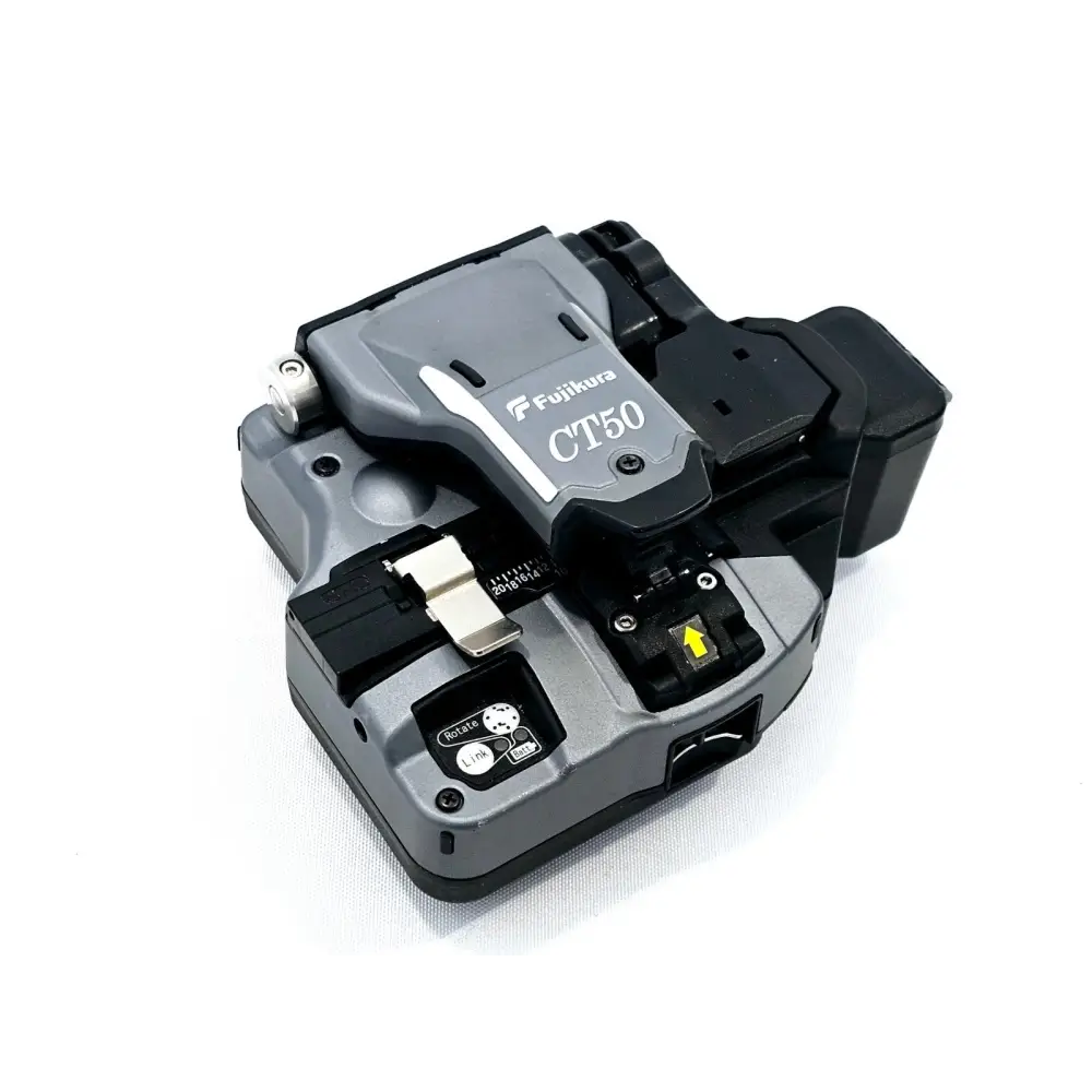 Fujikura 90S+ fusion splicer side view showing USB and connectivity ports