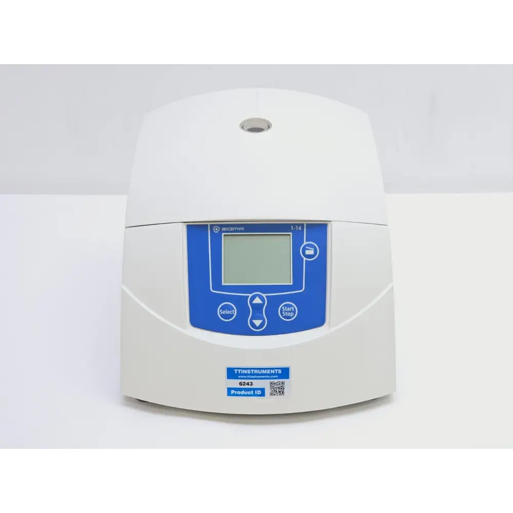 Sigma 1-14 microcentrifuge 10014 front view showing LCD display and control buttons