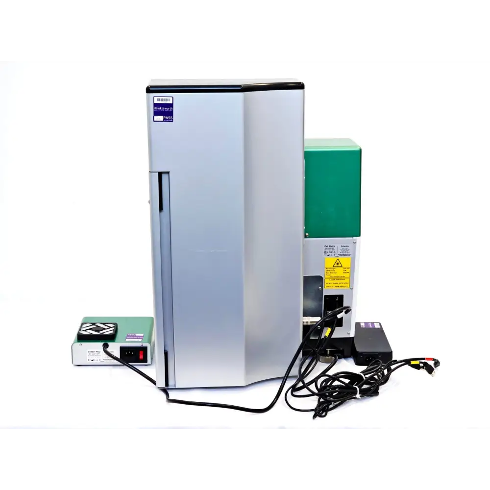Solentim Cell Metric CLD rear panel with Hawksworth PAT pass label, laser warning, ports and Loader-PSU cabling