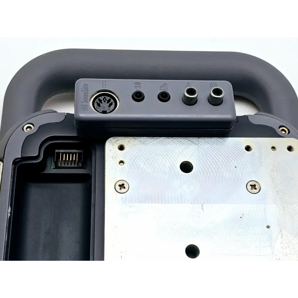 Close-up of L38n transducer head showing chipped casing around lens