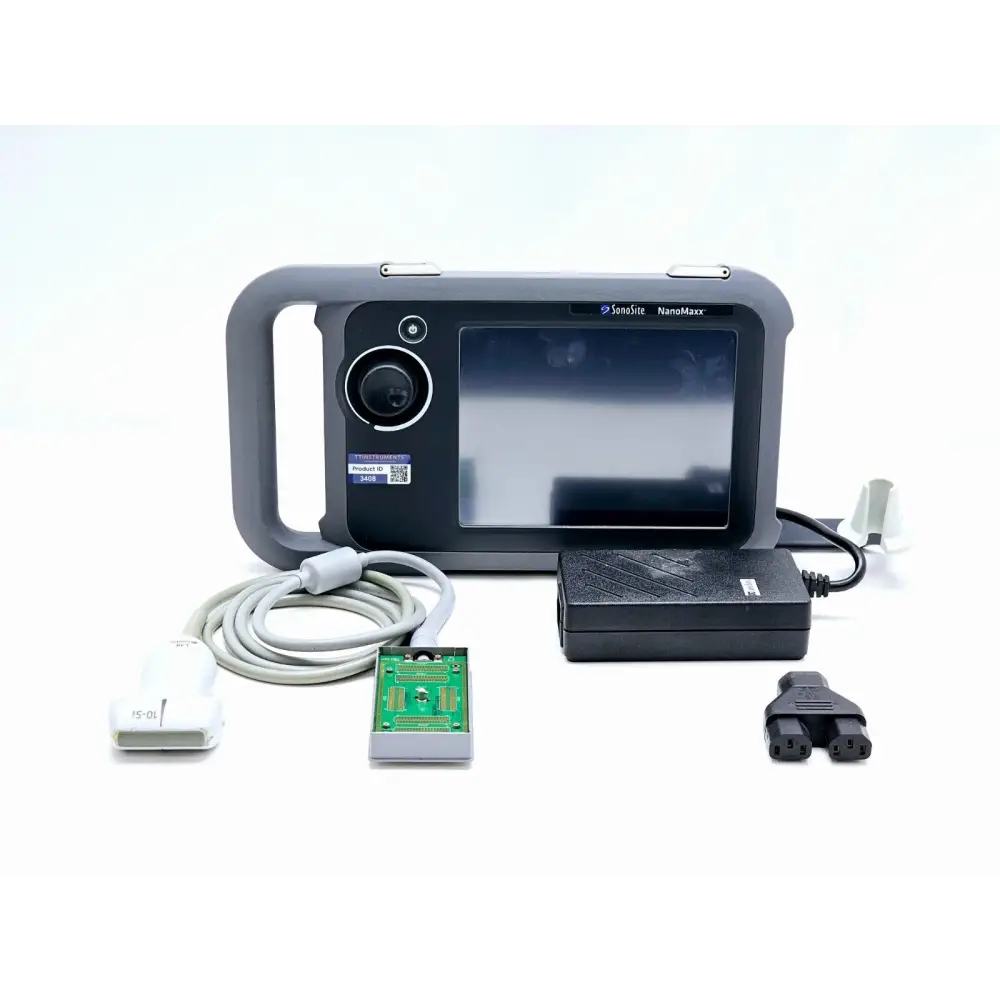 SonoSite NanoMaxx portable ultrasound system front view with L38n transducer