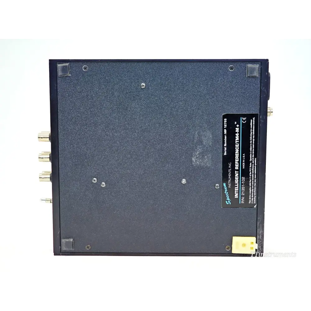 Spectrum Instruments TM4-M+ base label showing serial number MP 12755, P/N 21351-102 and CE marking