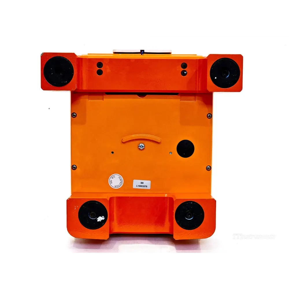 KrosFlo KR2i TFF System orange base underside showing serial number label L16003278 and rubber feet mounts