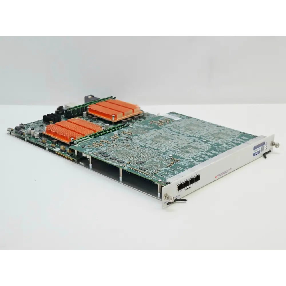 Spirent MX2-10G-S4 test module — angled right side view showing SFP+ port faceplate and PCB components