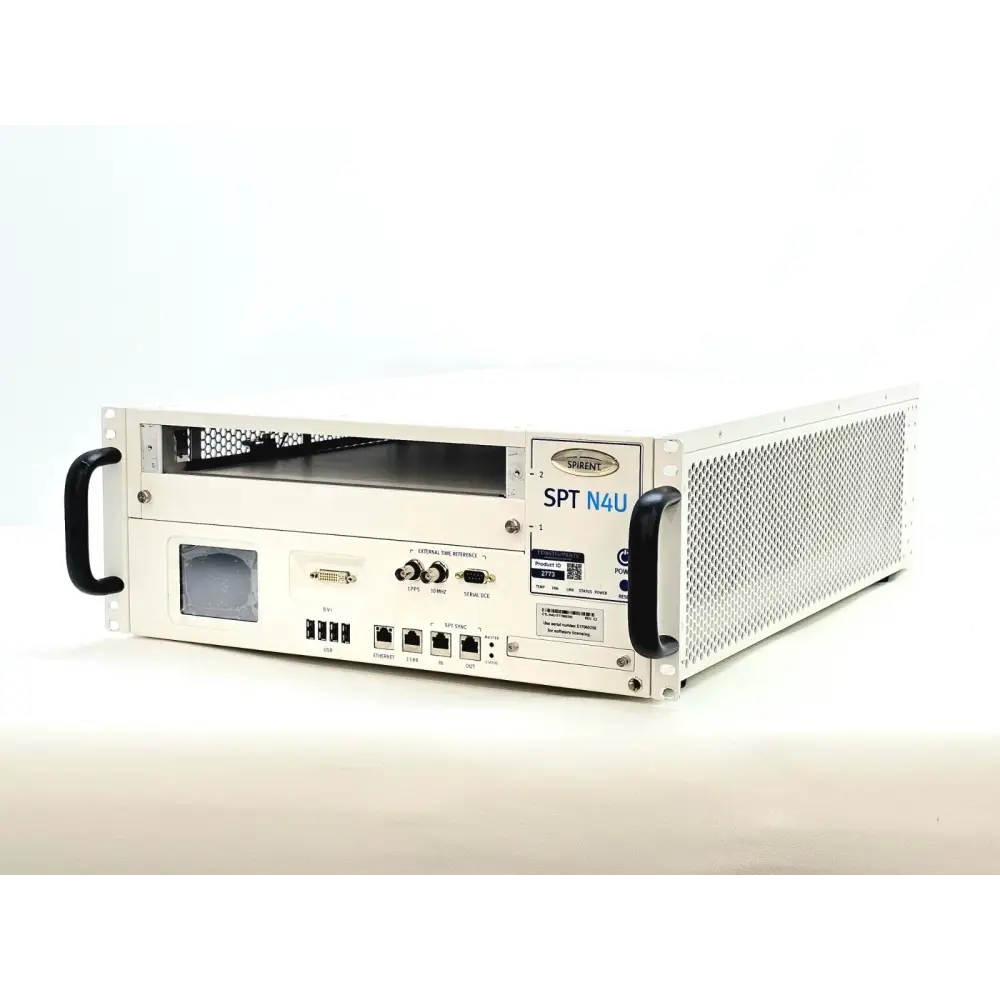 Spirent SPT-N4U-220 2-slot chassis with MX2-10G-S8 10G Ethernet module, front view