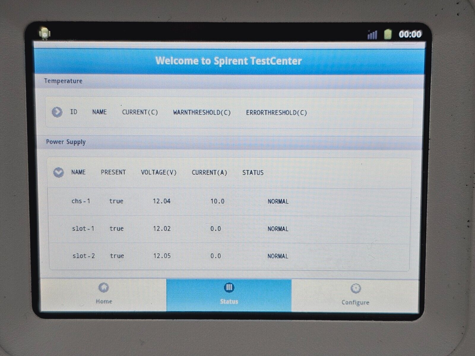 Spirent SPT-N4U-220 chassis firmware version screen displaying version 4.87.4256
