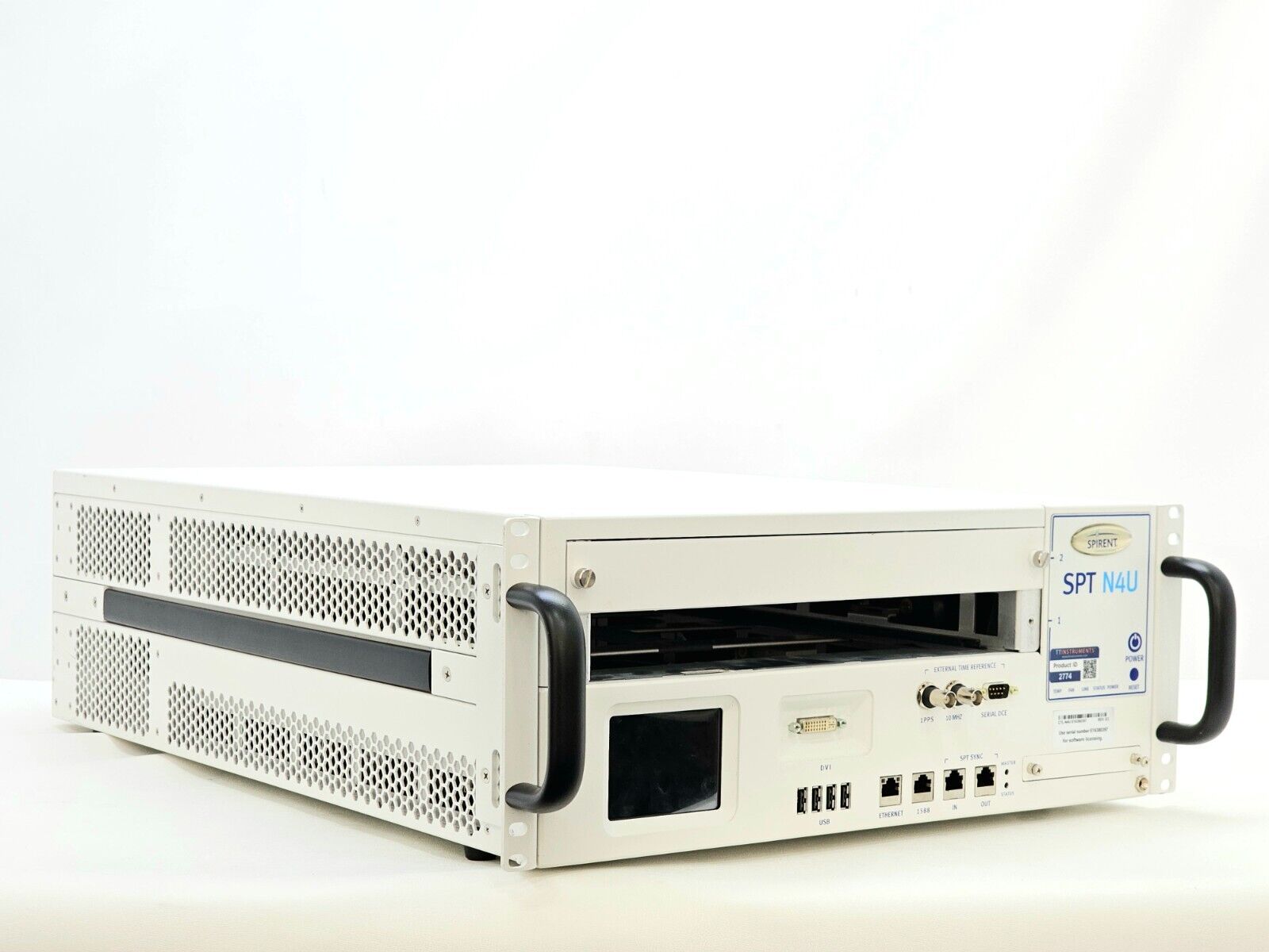 Spirent SPT-N4U-220 module bay detail showing empty 2-slot configuration