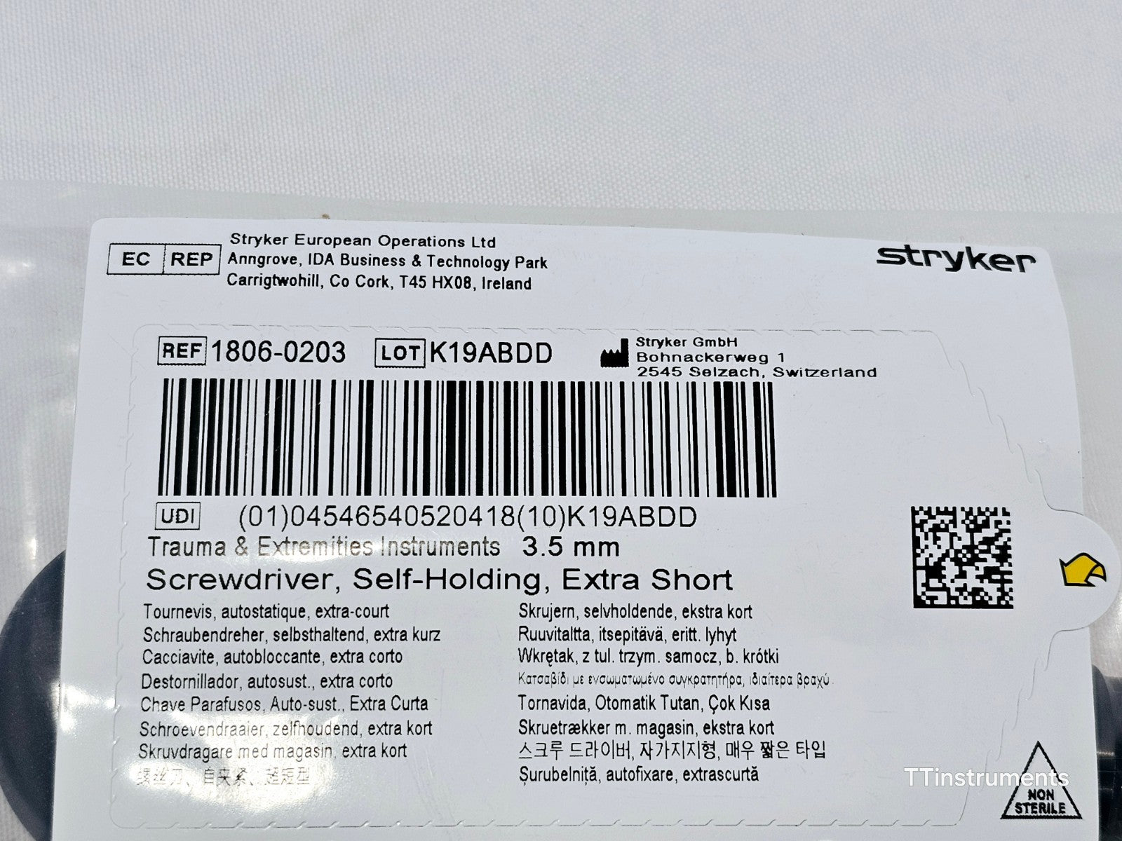Stryker 1806-0203 Trauma Extremities Screwdriver Self-Holding Extra Short 3.5mm