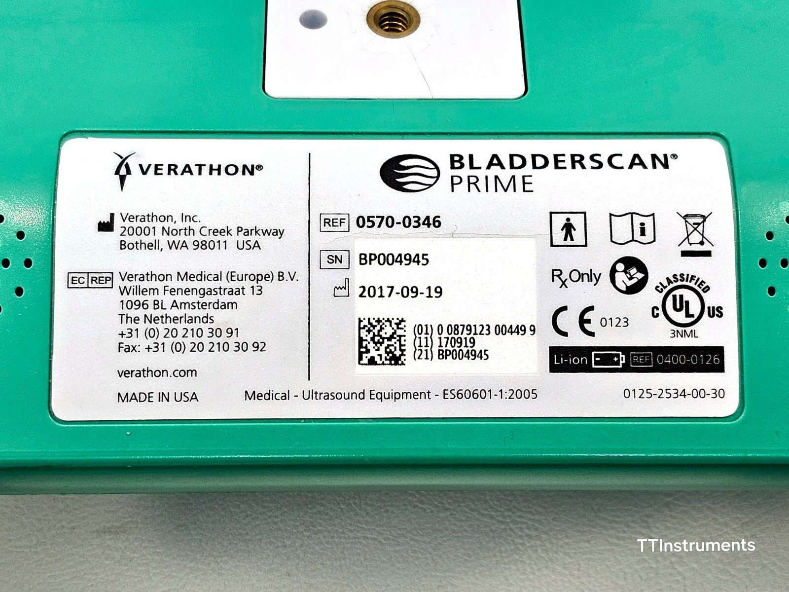 Verathon 0570-0346 BladderScan PRIME + 0570-0347 Probe 0400-0130 Charger & Batt