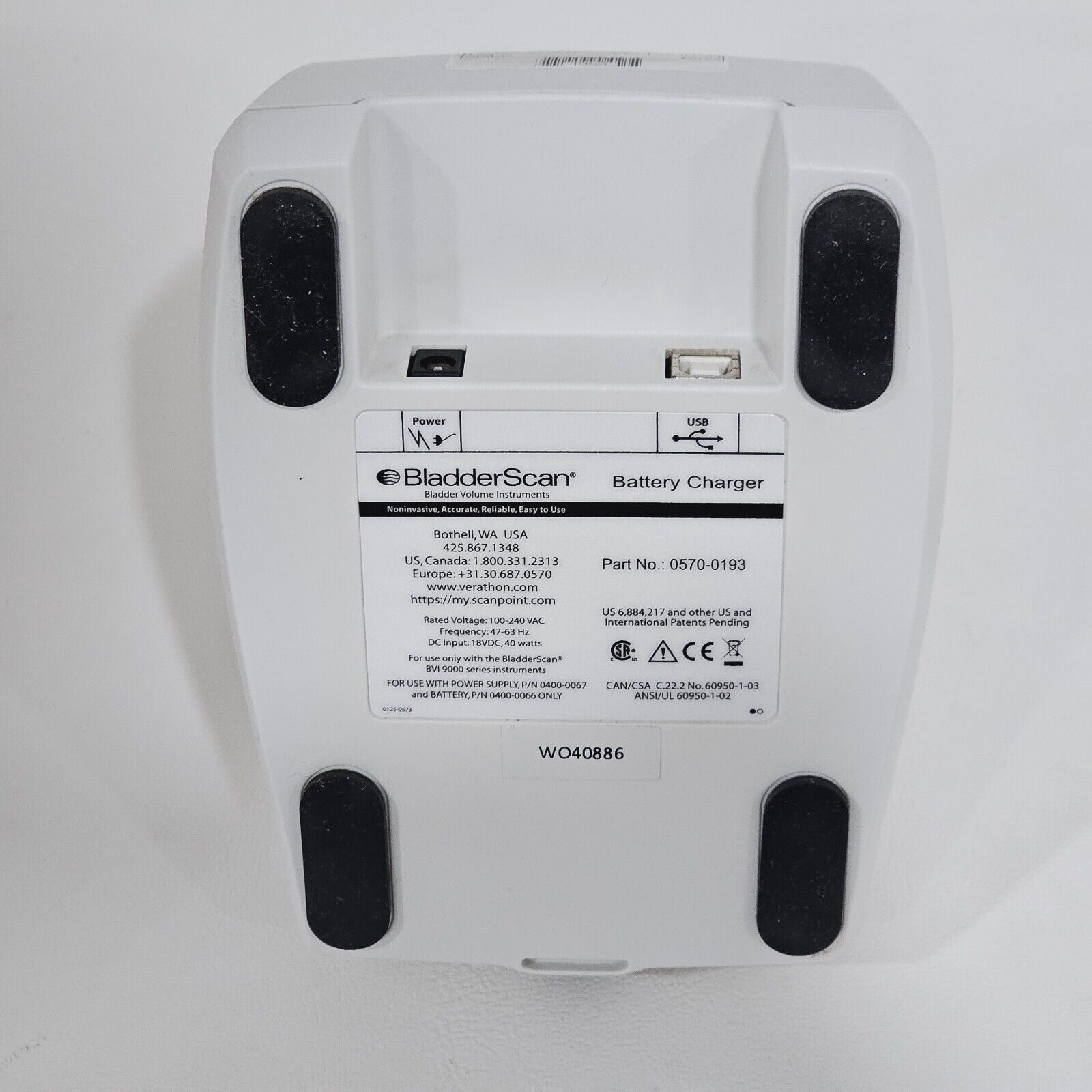 Verathon BVI 9400 BladderScan Charger 0570-0193 & 2 Batteries 0400-0066