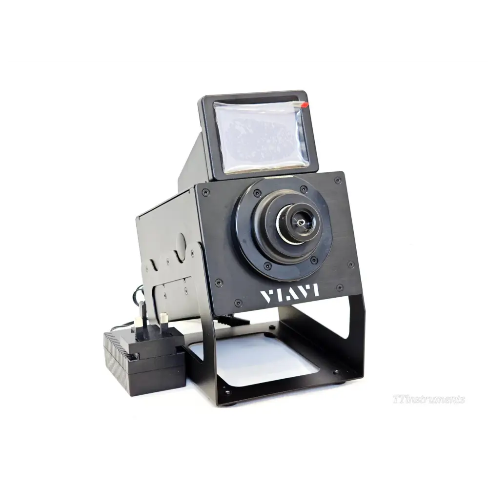 VIAVI FVAi-2400 bench-top fibre inspection microscope front 3/4 view with LWD lens port and UK power supply