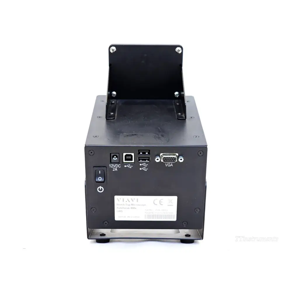 VIAVI FVAi-2400-L rear panel showing 12VDC 2A power input, USB Type B, dual USB Type A ports and VGA output