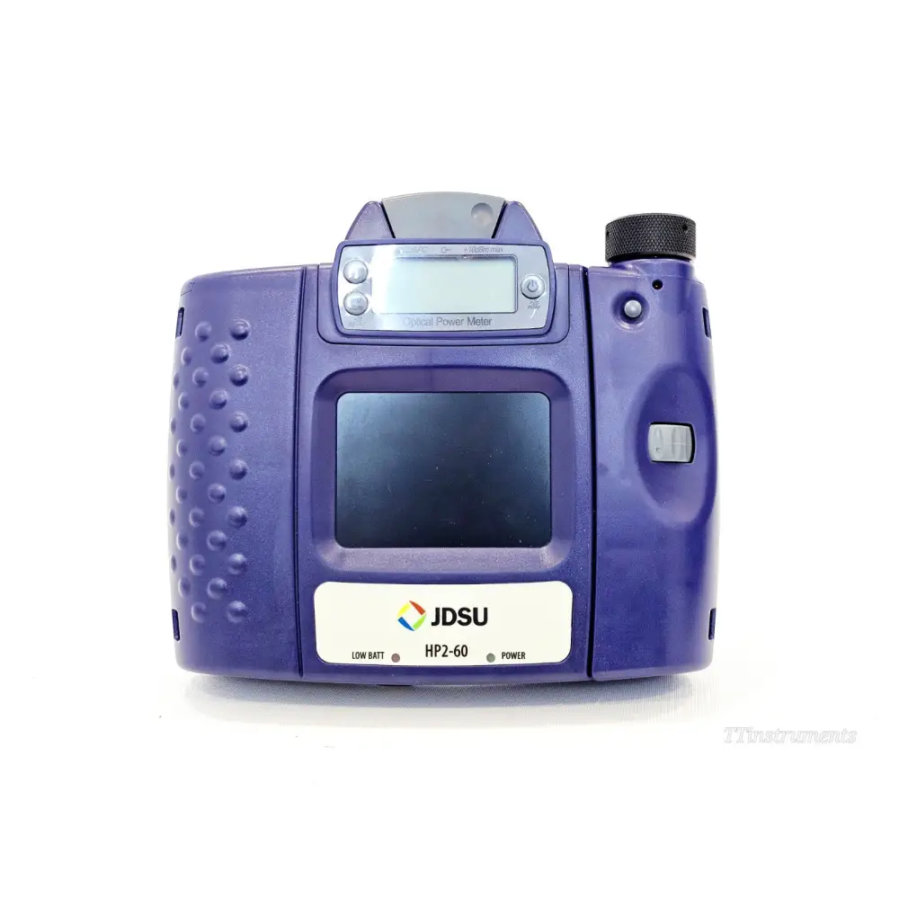 JDSU HP2-60 optical power meter front view showing LCD display, control buttons and optical port with UPP adapter