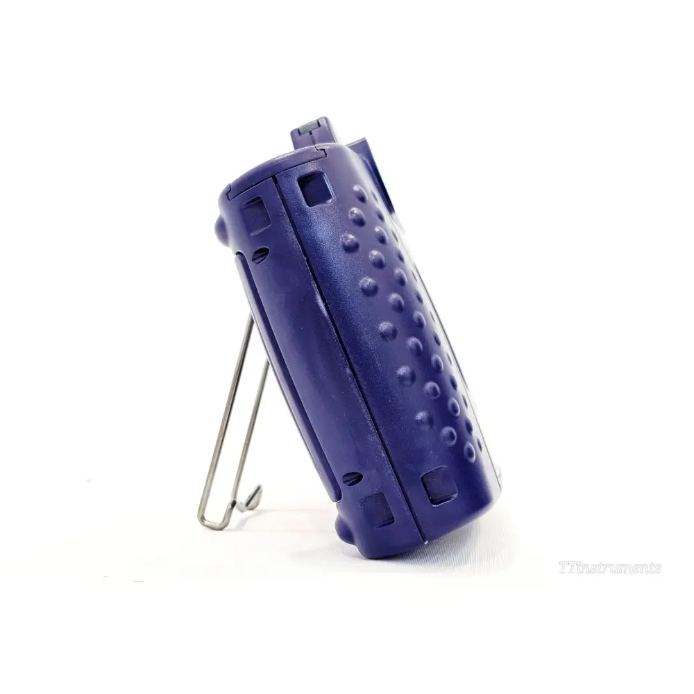 JDSU HP2-60 optical power meter left side view showing textured rubber grip and kickstand stand extended