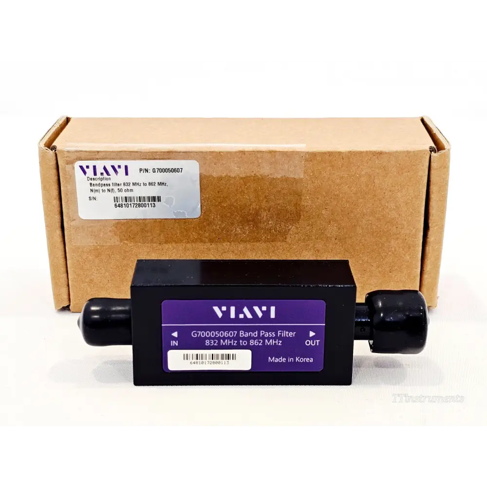 VIAVI G700050607 Band Pass Filter 832–862 MHz shown with original retail box, label visible with part number and serial number
