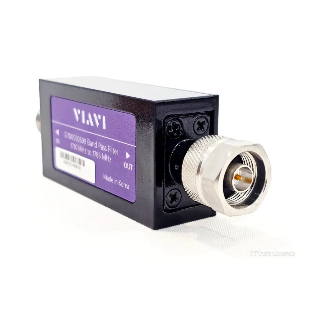 VIAVI G700050609 Band Pass Filter angled view showing N-male output connector and purple label detail