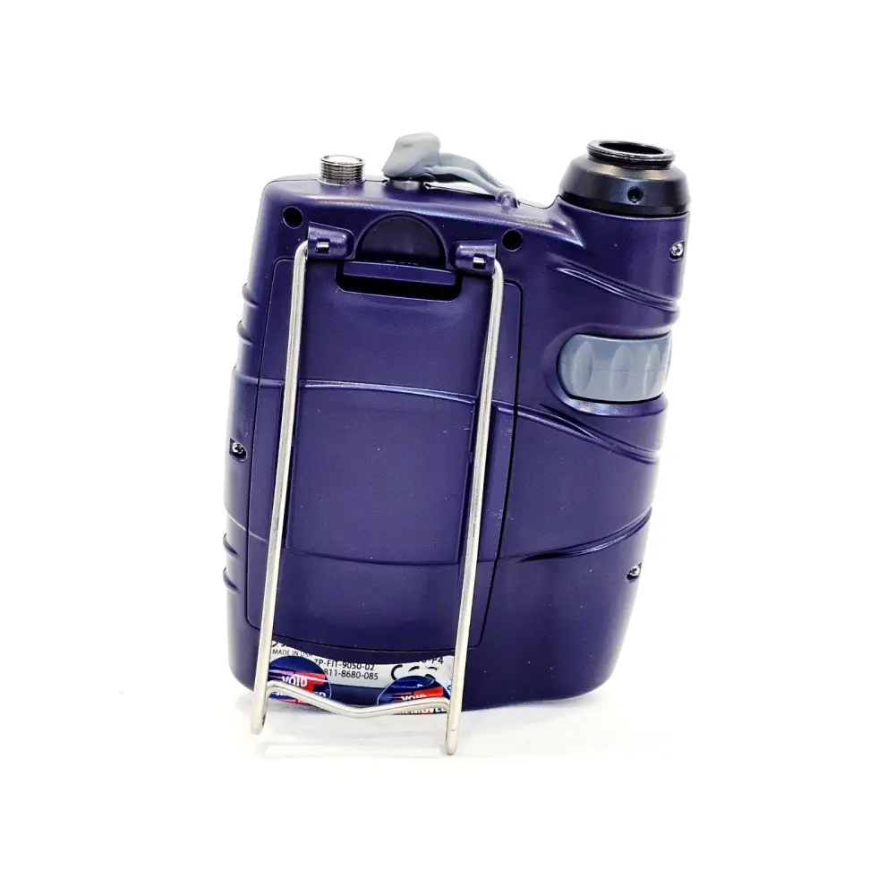 JDSU HP3-60-P4 rear view showing metal stand, battery compartment and void security seals with CE and part number label