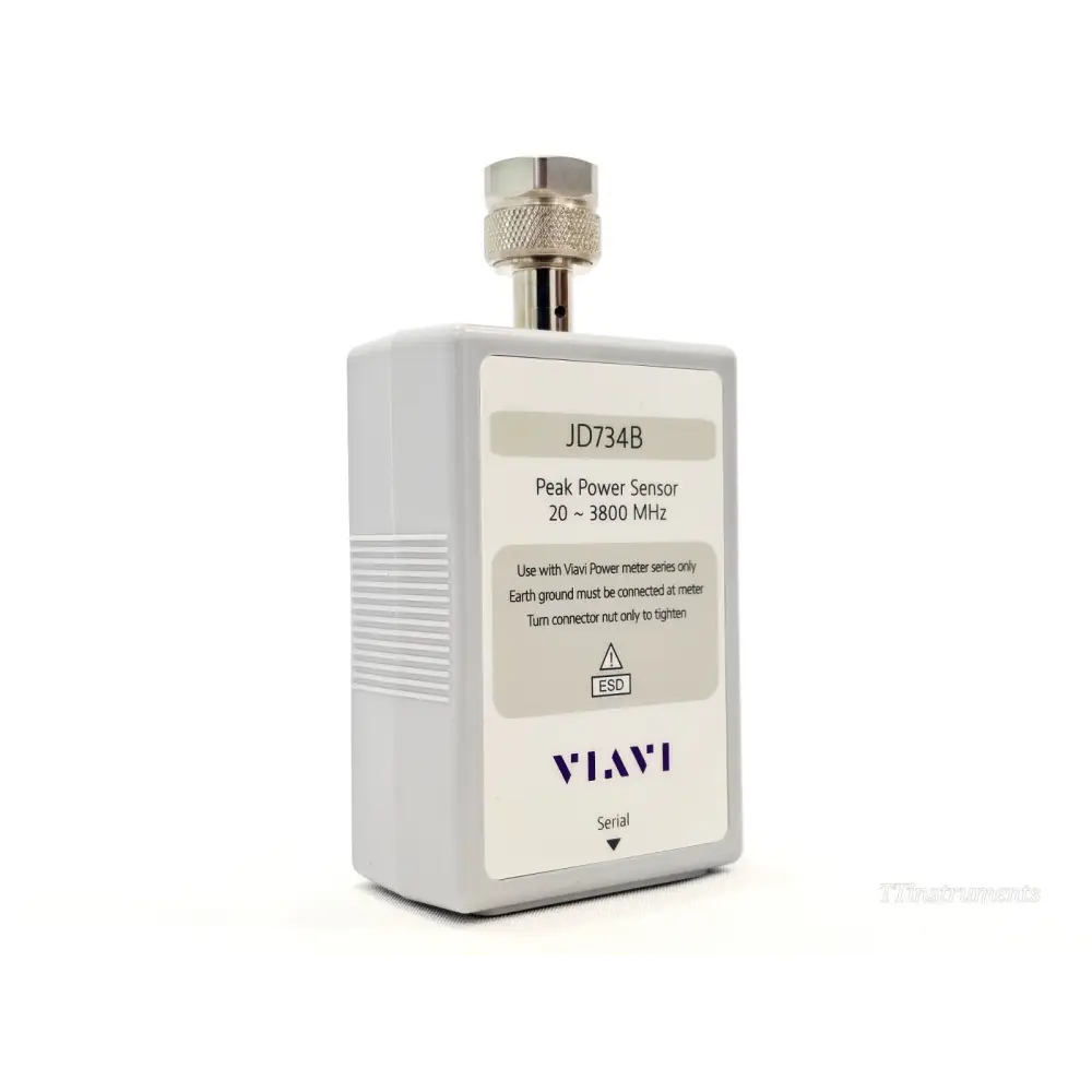 VIAVI JD734B Peak Power Sensor front face showing model label, 20-3800 MHz range and Type-N male connector