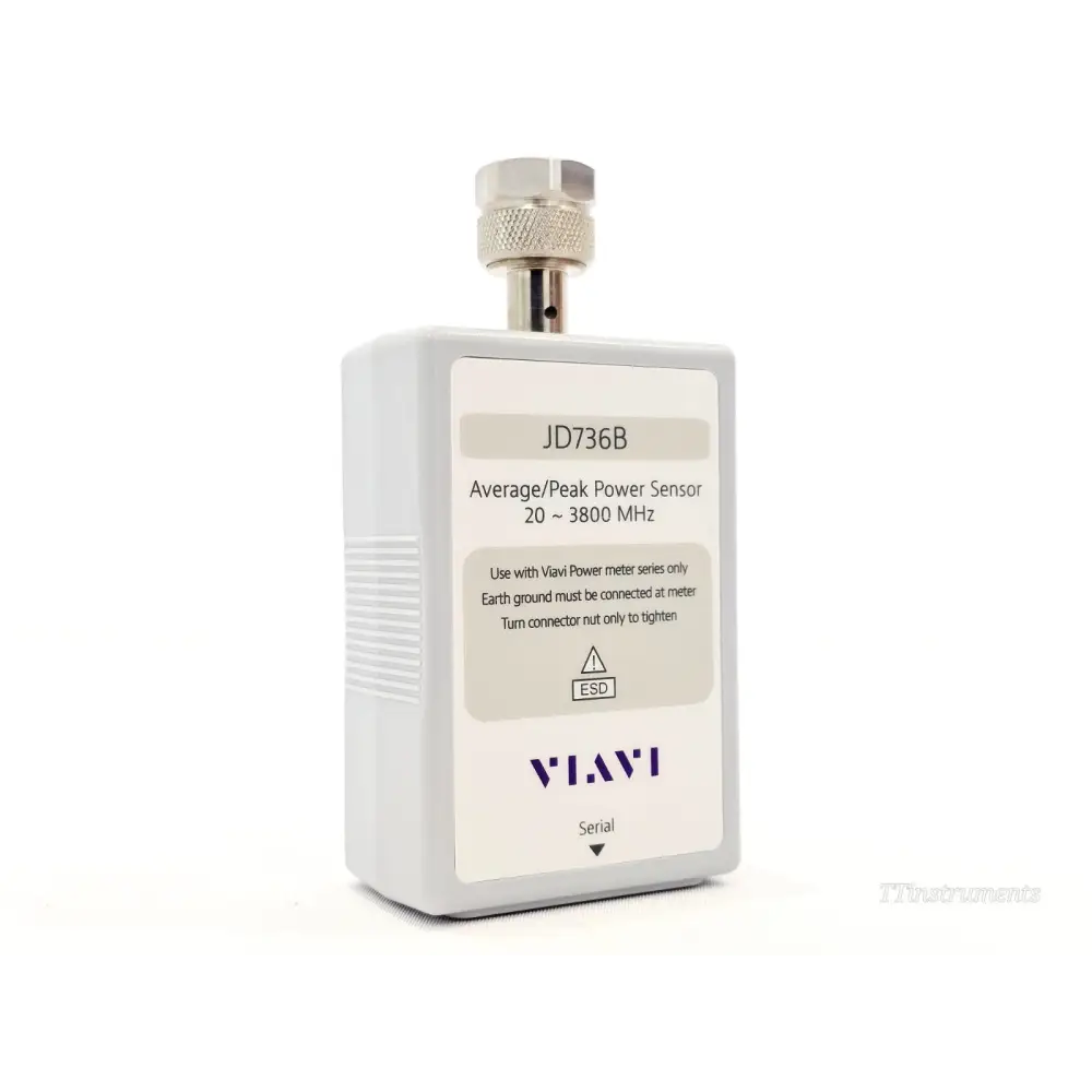 VIAVI JD736B Average/Peak Power Sensor 20–3800 MHz front face label showing model and ESD warning