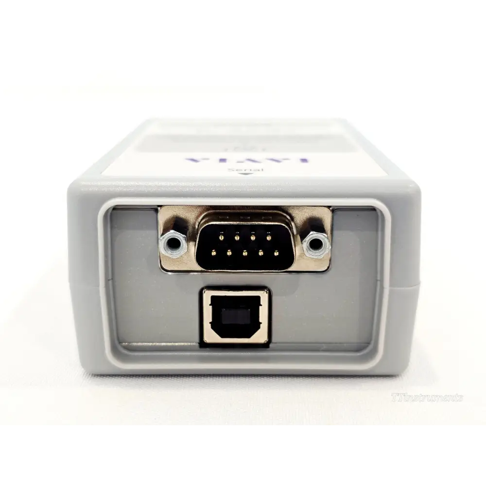 VIAVI JD736B bottom panel showing DB9 serial connector and USB Type-B port for PC connectivity