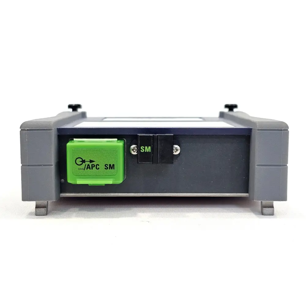 Viavi 41MPO12SM MPO Switch Module top view showing green SC/APC input port labelled APC SM and black MPO output