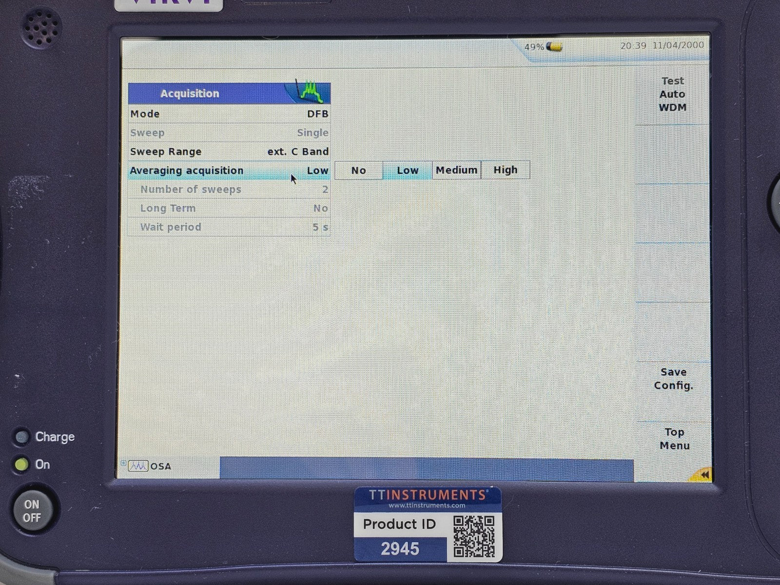 Viavi JDSU 6000A V2 + OSA-110M 1250 - 1650 nm OSA Optical Spectrum Analyzer