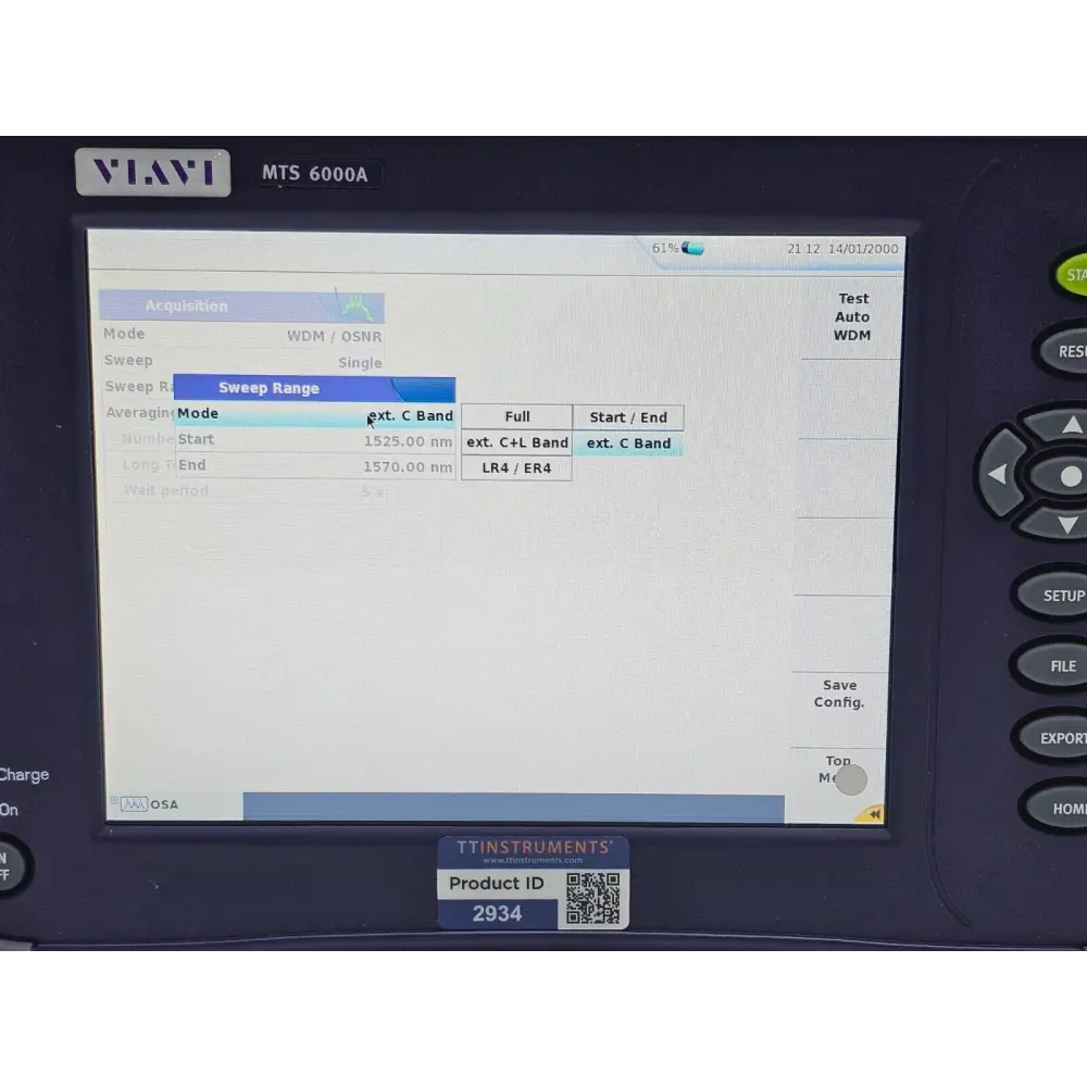 Viavi 6000A V2 serial number and asset label detail