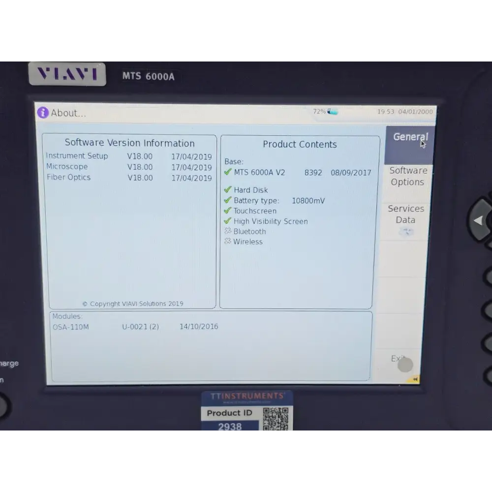 Viavi 6000A V2 with OSA-110M showing FC optical port connector close-up