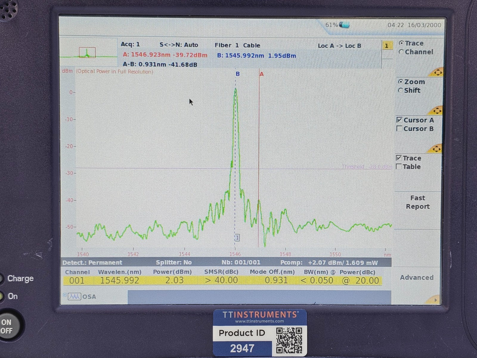 Viavi JDSU 6000A V2 + OSA-110M 1250 - 1650 nm OSA Optical Spectrum Analyzer