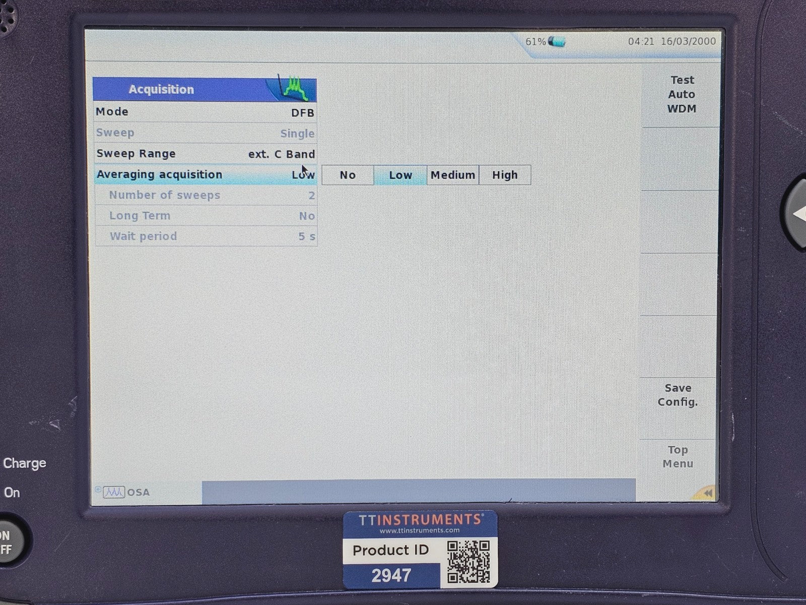 Viavi JDSU 6000A V2 + OSA-110M 1250 - 1650 nm OSA Optical Spectrum Analyzer