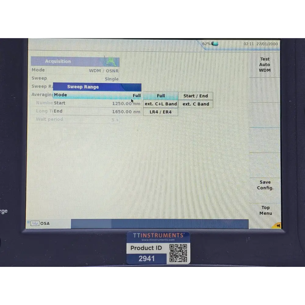 Viavi T-BERD MTS 6000A V2 unit serial number and specification label