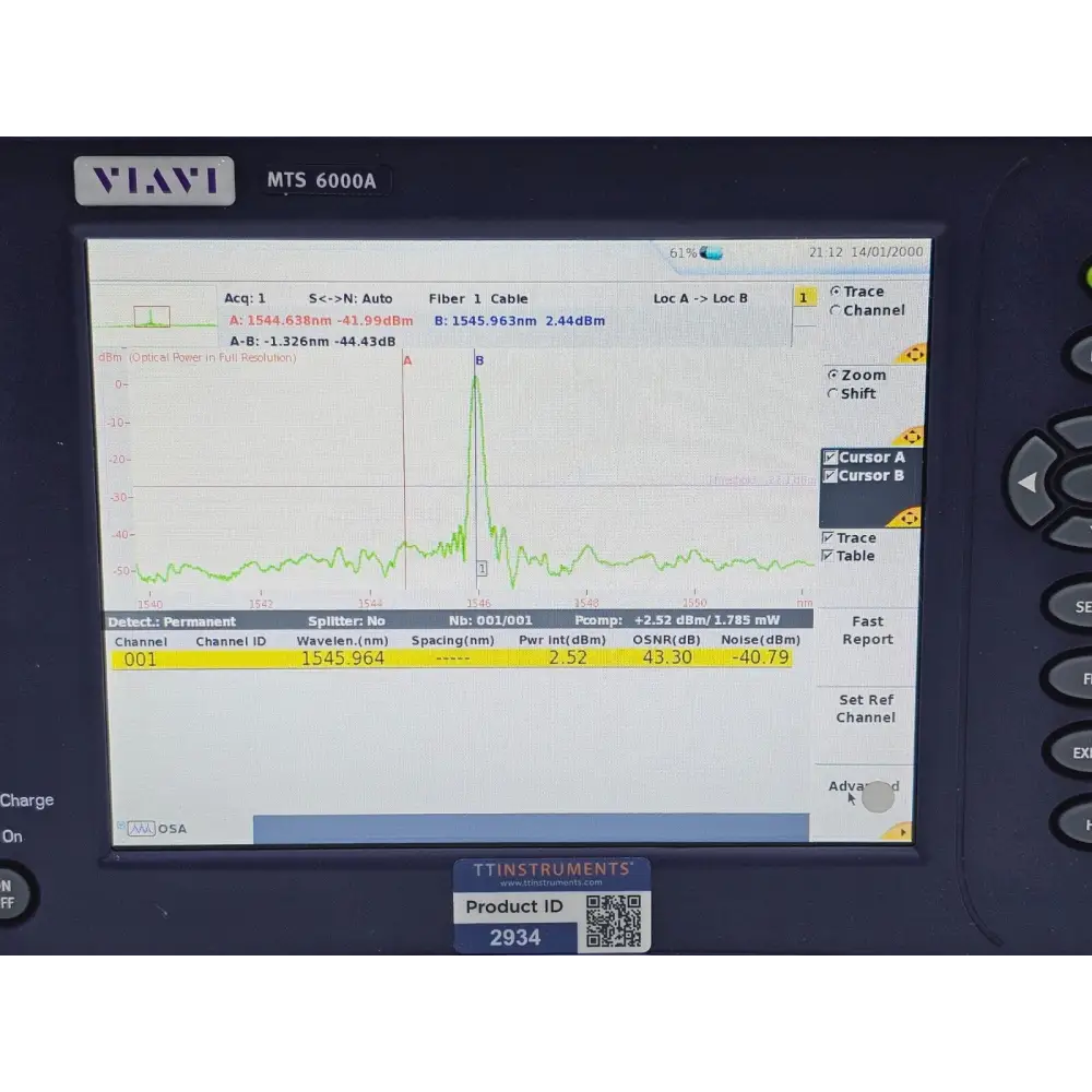 Viavi 6000A V2 with OSA-110M module — angled view showing full unit