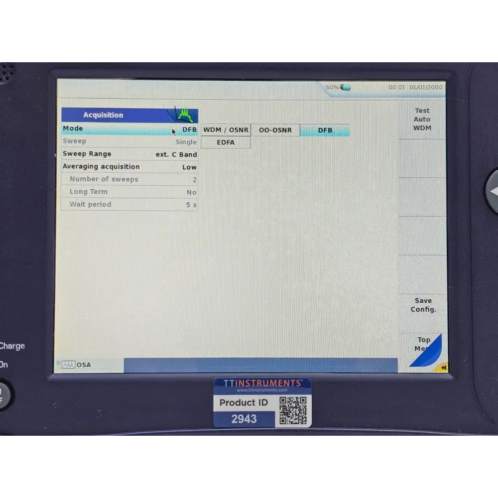 Viavi 6000A V2 with OSA-110M powered on displaying spectrum trace