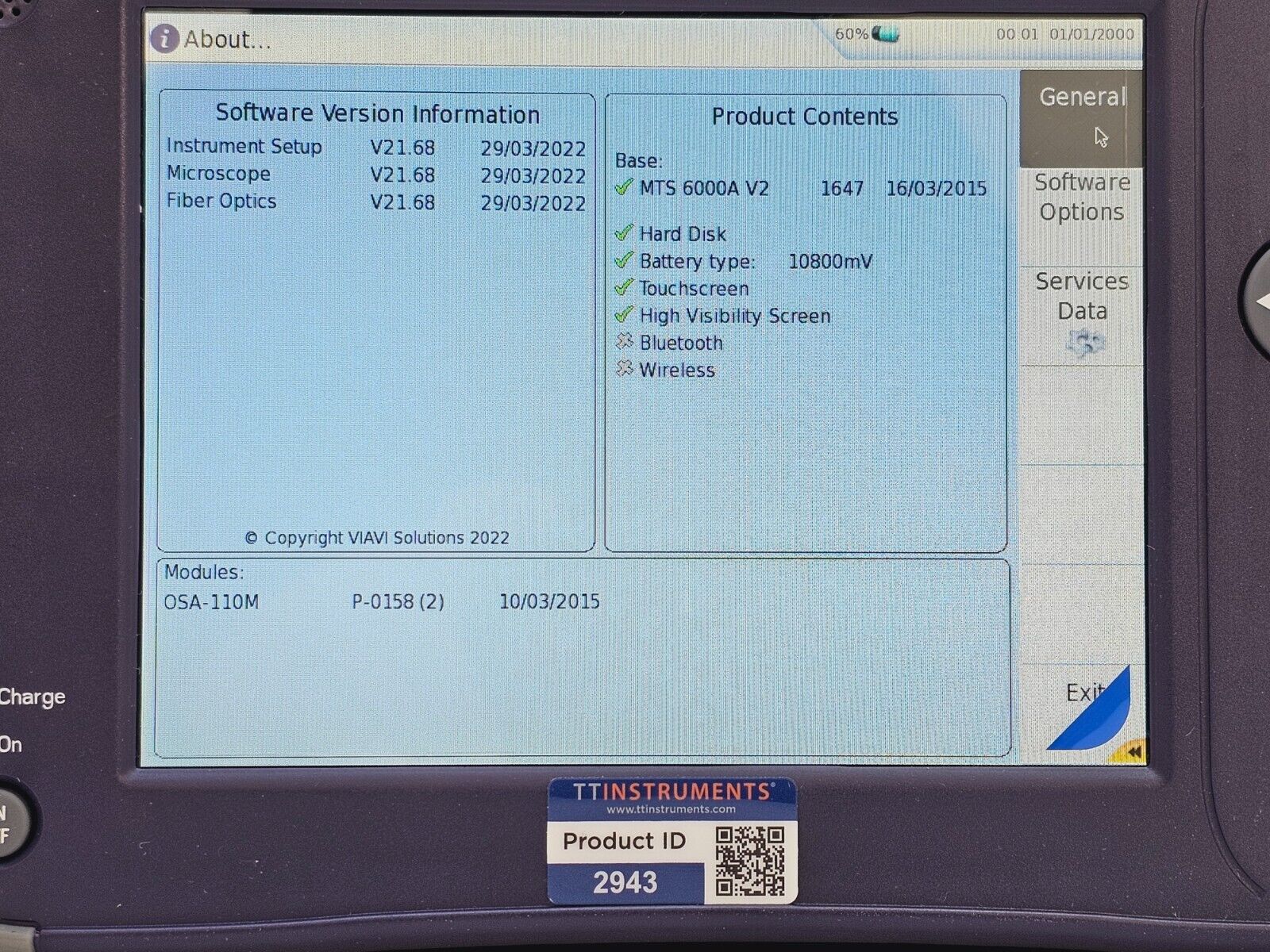 Viavi JDSU 6000A V2 + OSA-110M 1250 - 1650 nm OSA Optical Spectrum Analyzer 4
