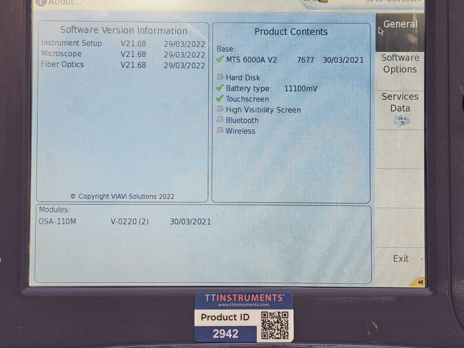 Viavi JDSU 6000A V2 + OSA-110M 1250 - 1650 nm OSA Optical Spectrum Analyzer 3
