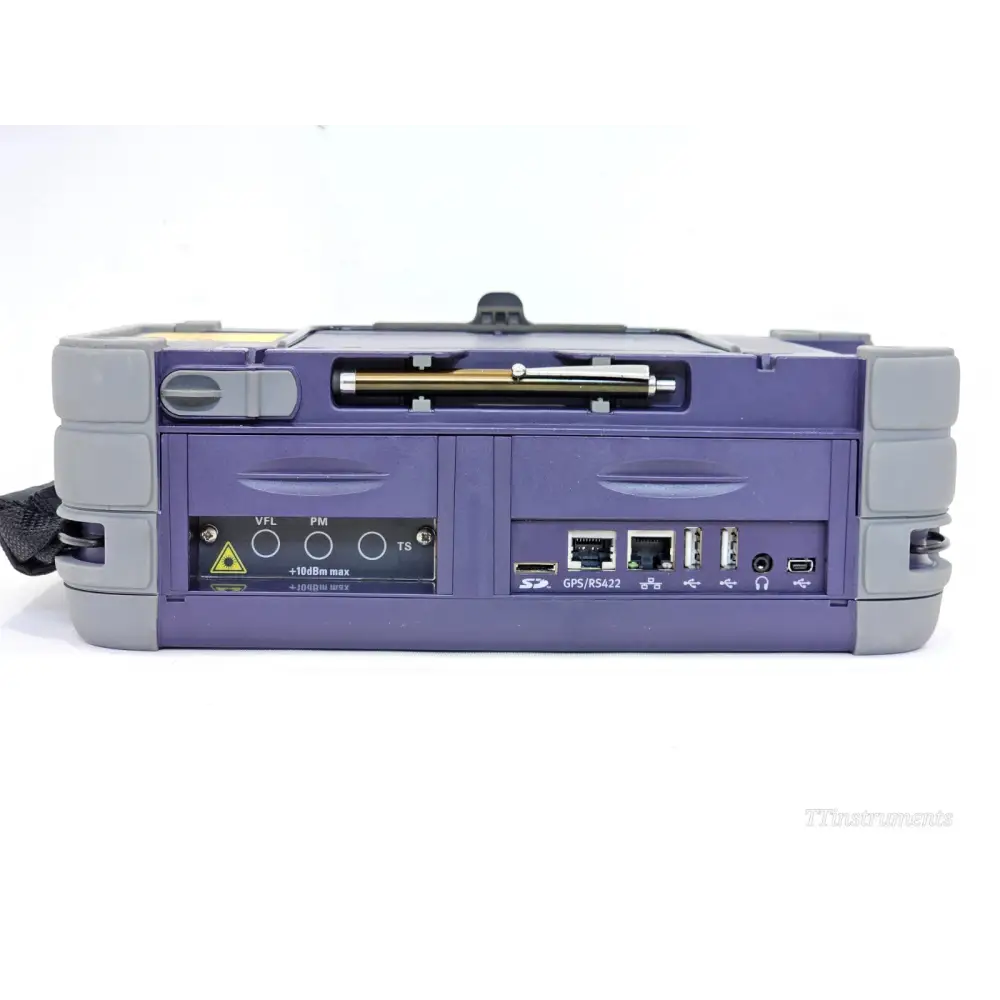 Viavi MTS 6000A V2 top edge showing VFL, PM, TS optical ports, SD card slot, GPS/RS422, USB, audio, mini-USB ports