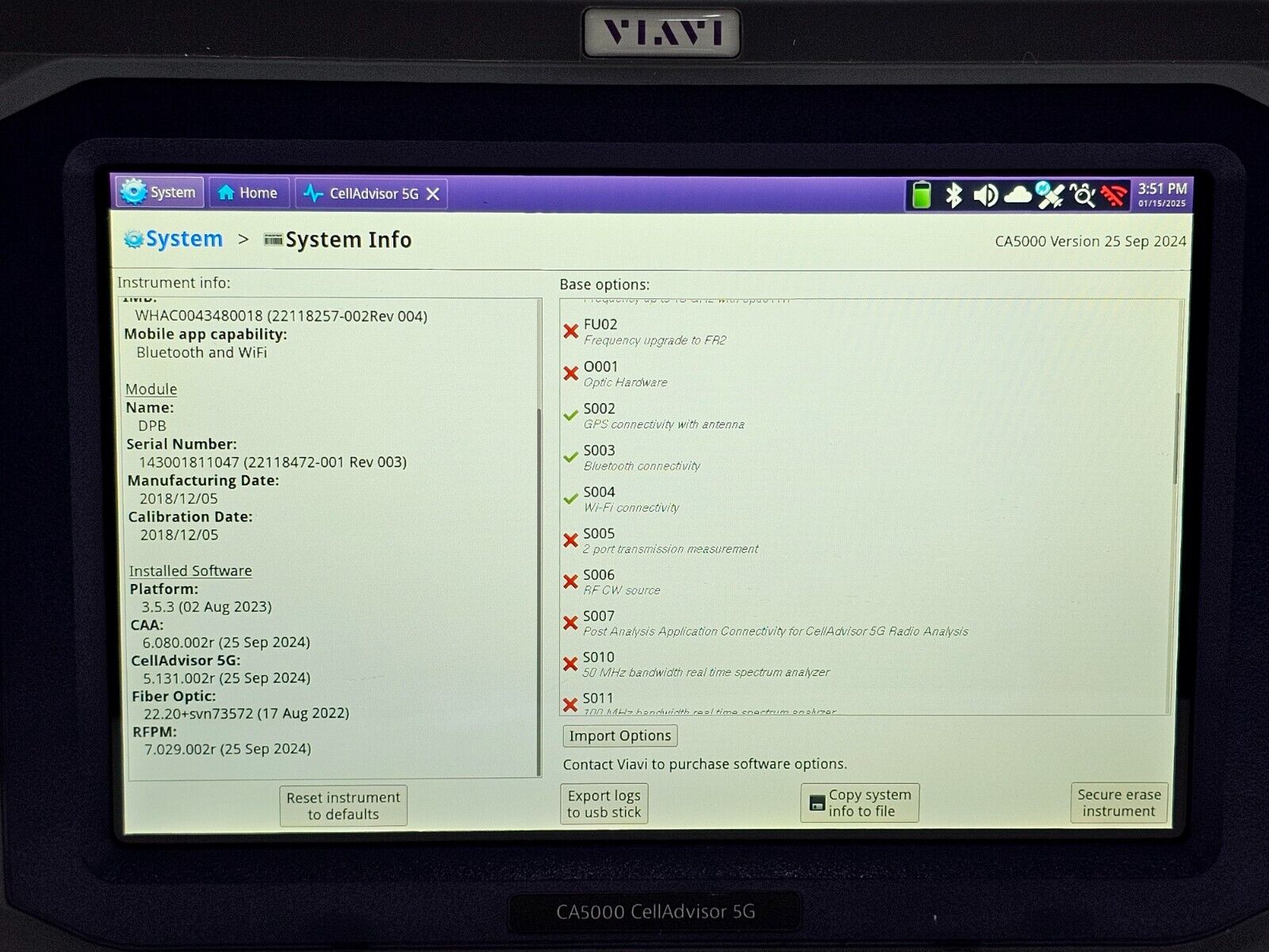 Viavi JDSU CA5000 CellAdvisor 5G Option F001 5G NR FR1 - 6 GHz