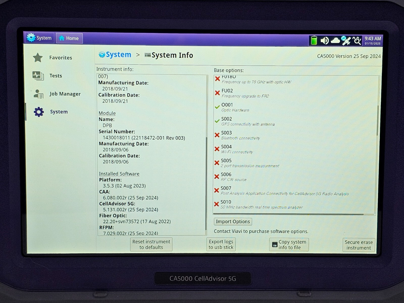 Viavi JDSU CA5000 CellAdvisor 5G Option F002 5G NR FR1 - 6 GHz & FR2 - 40 GHz