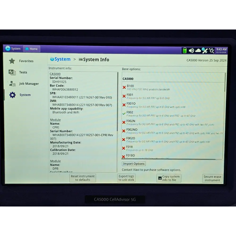 Viavi JDSU CA5000 CellAdvisor 5G Option F002 5G NR FR1 - 6 GHz & FR2 - 40 GHz