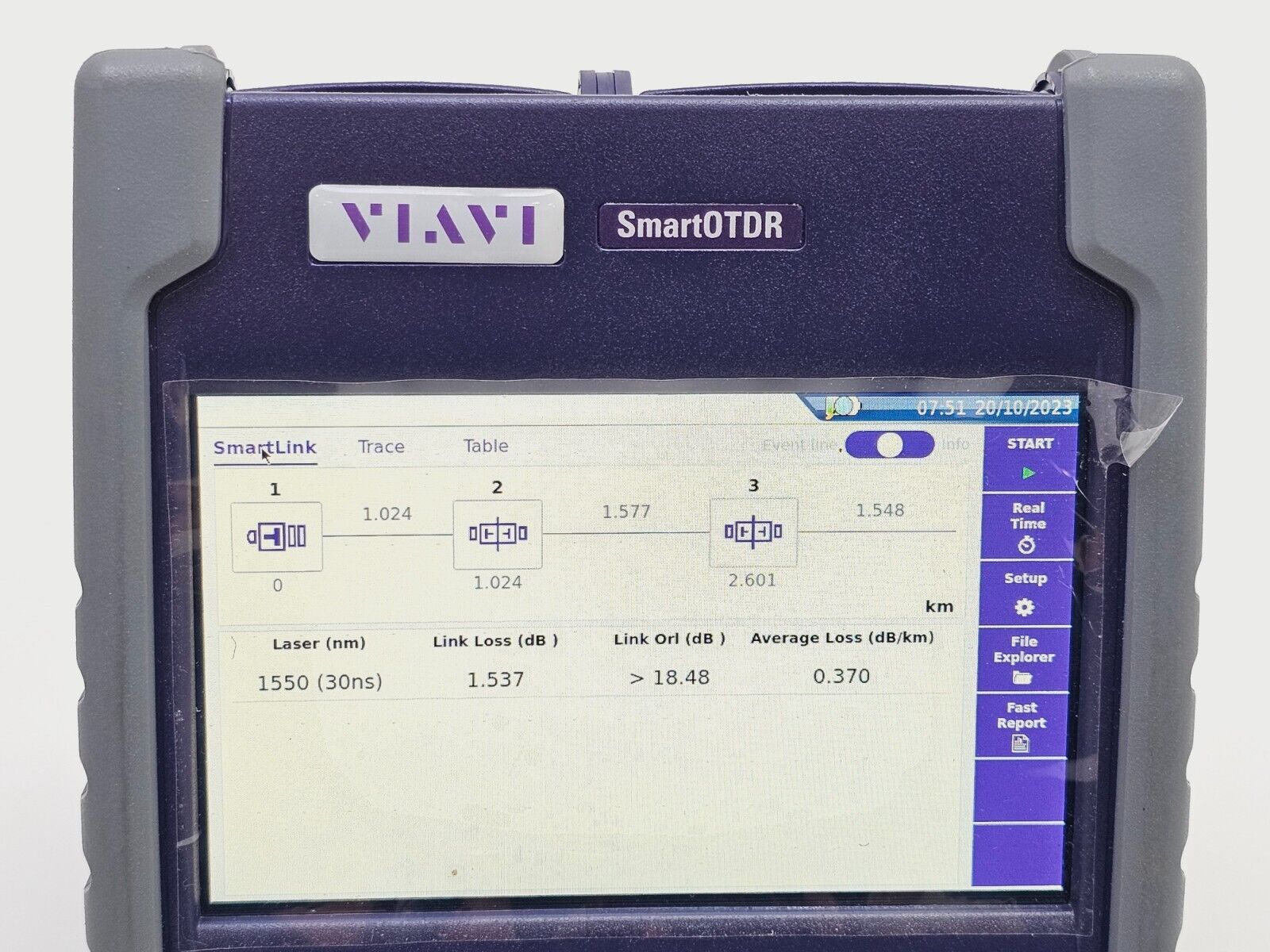 Viavi JDSU E100AS SmartOTDR 1550 nm 35 dB SM Metro Access OTDR VFL APC SC Source