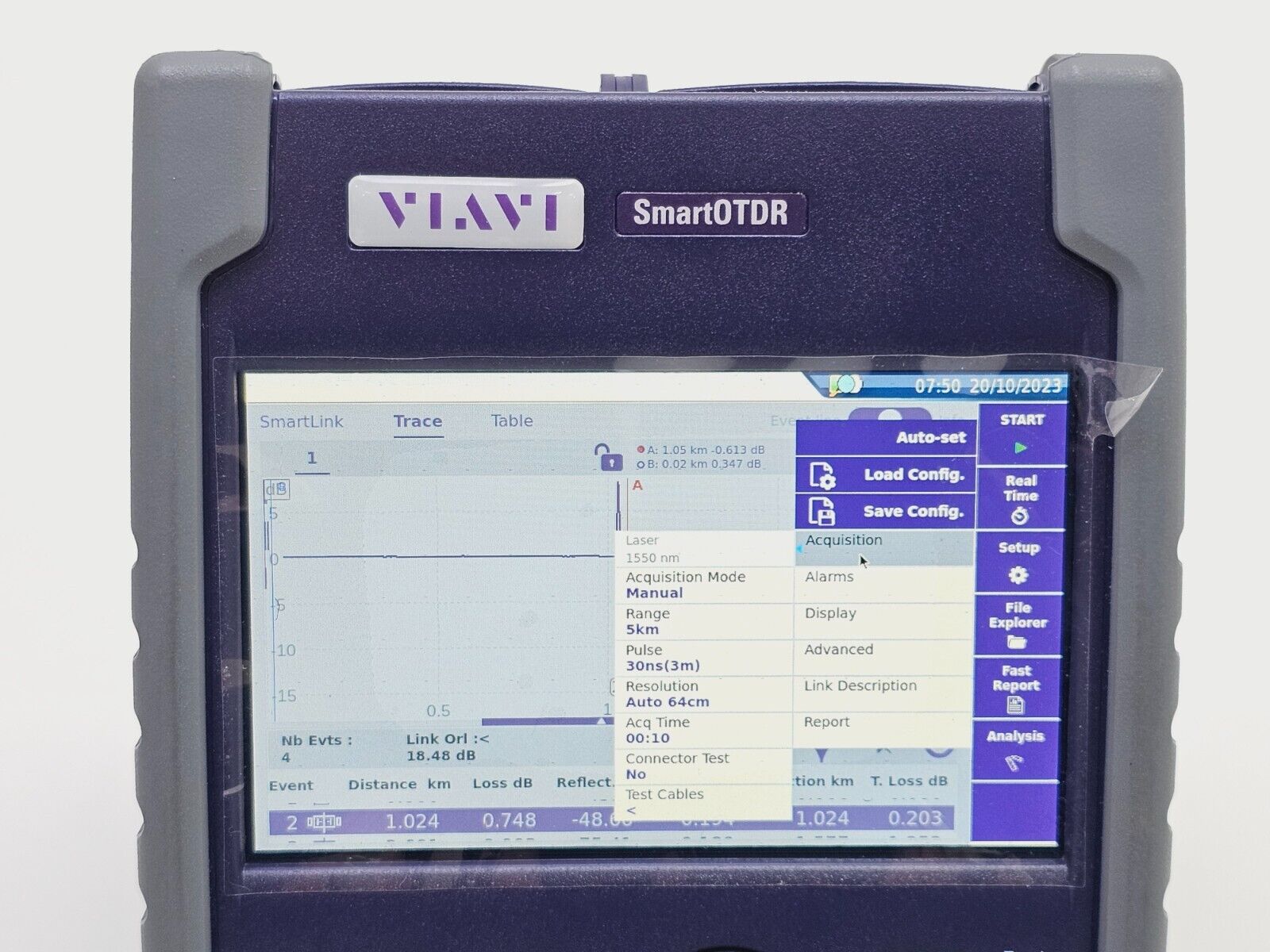 Viavi JDSU E100AS SmartOTDR 1550 nm 35 dB SM Metro Access OTDR VFL APC SC Source