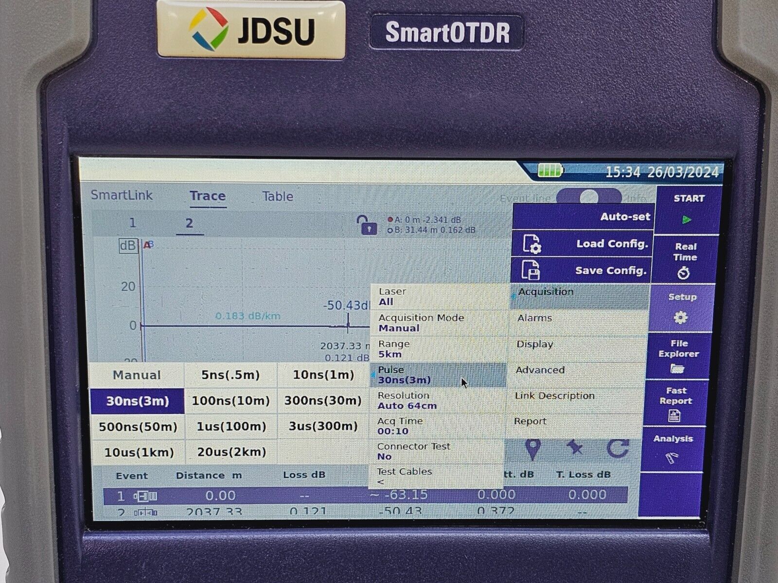 Viavi JDSU E126A SmartOTDR 1310/1550 nm 37/35 dB SM Metro Access OTDR APC-SC